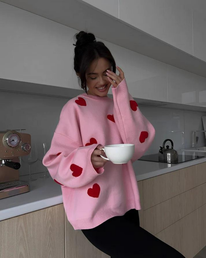 Pull Oversize Cœurs : Douceur Cosy & Romantique