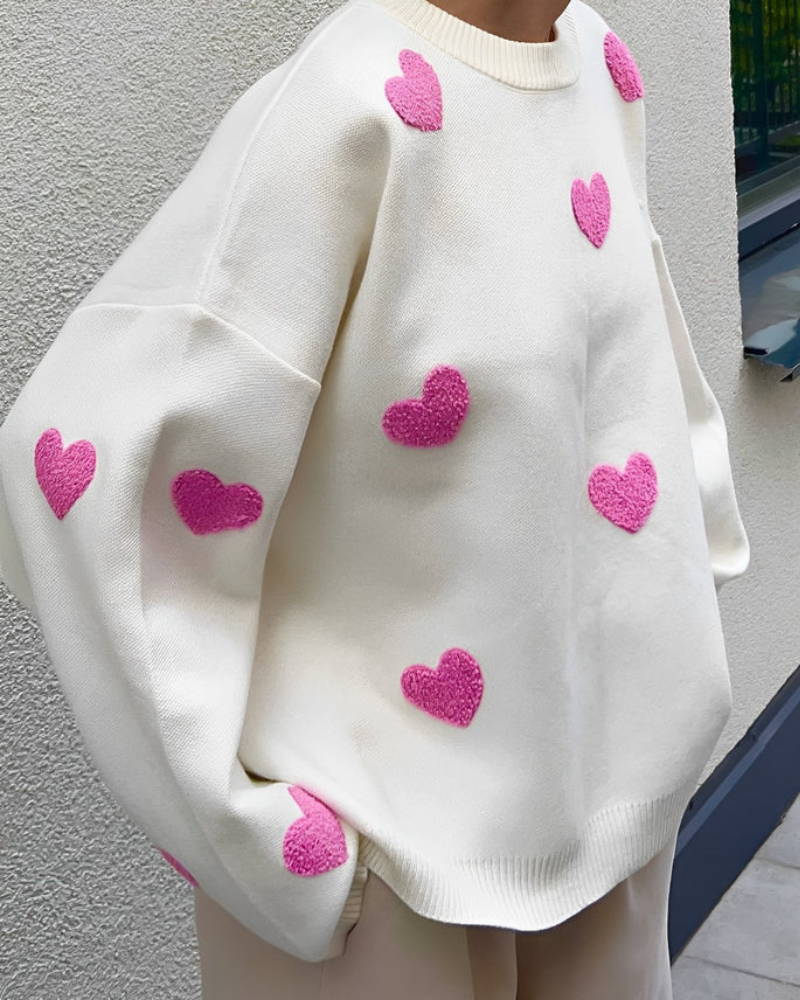 Pull Oversize Cœurs : Douceur Cosy & Romantique