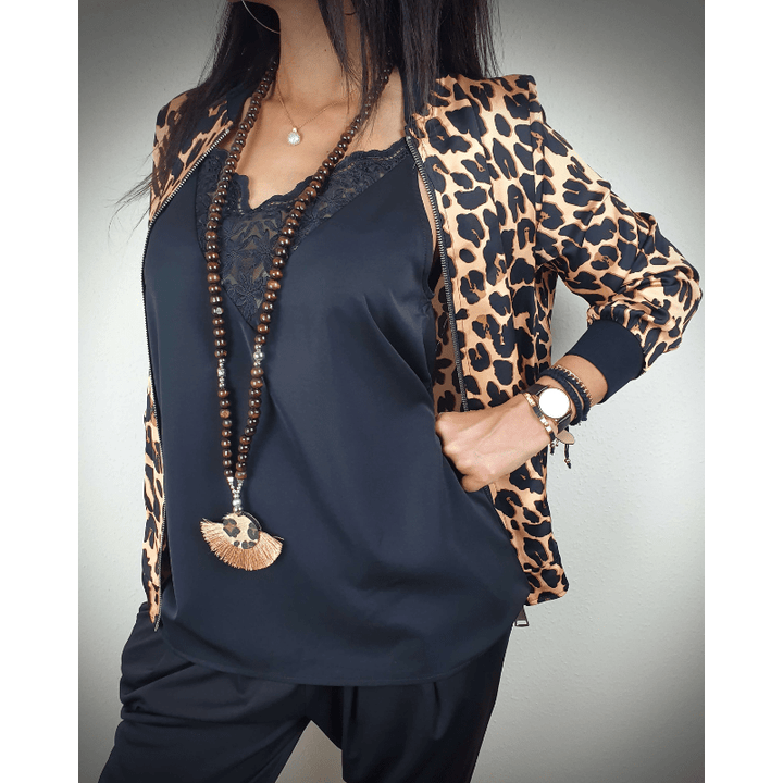 Zaira | Veste Bomber Imprimé Léopard Femme | Zippée - Looksy