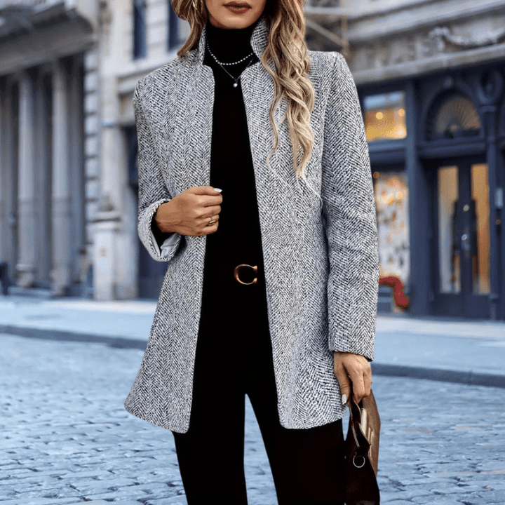 Zelmira | Manteau Femme à Col Montant & Motif Chevron | Chaleur - Looksy