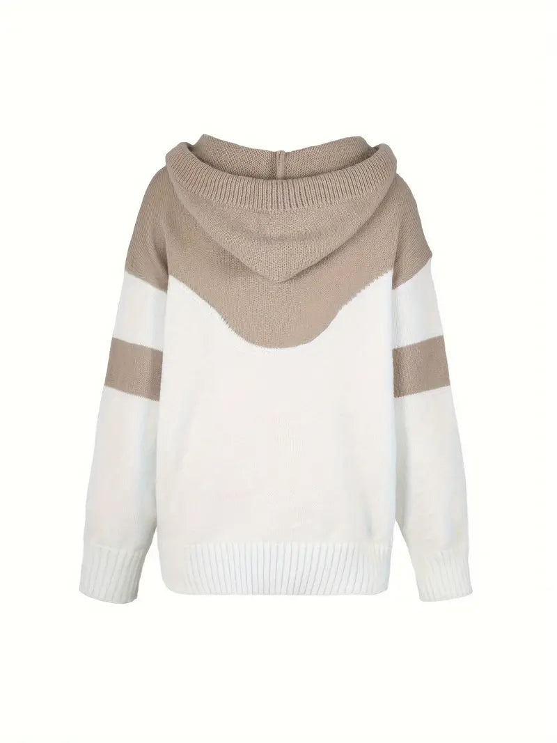 Pull Col Montant Femme Maille Douce Chaud Hiver Bicolore