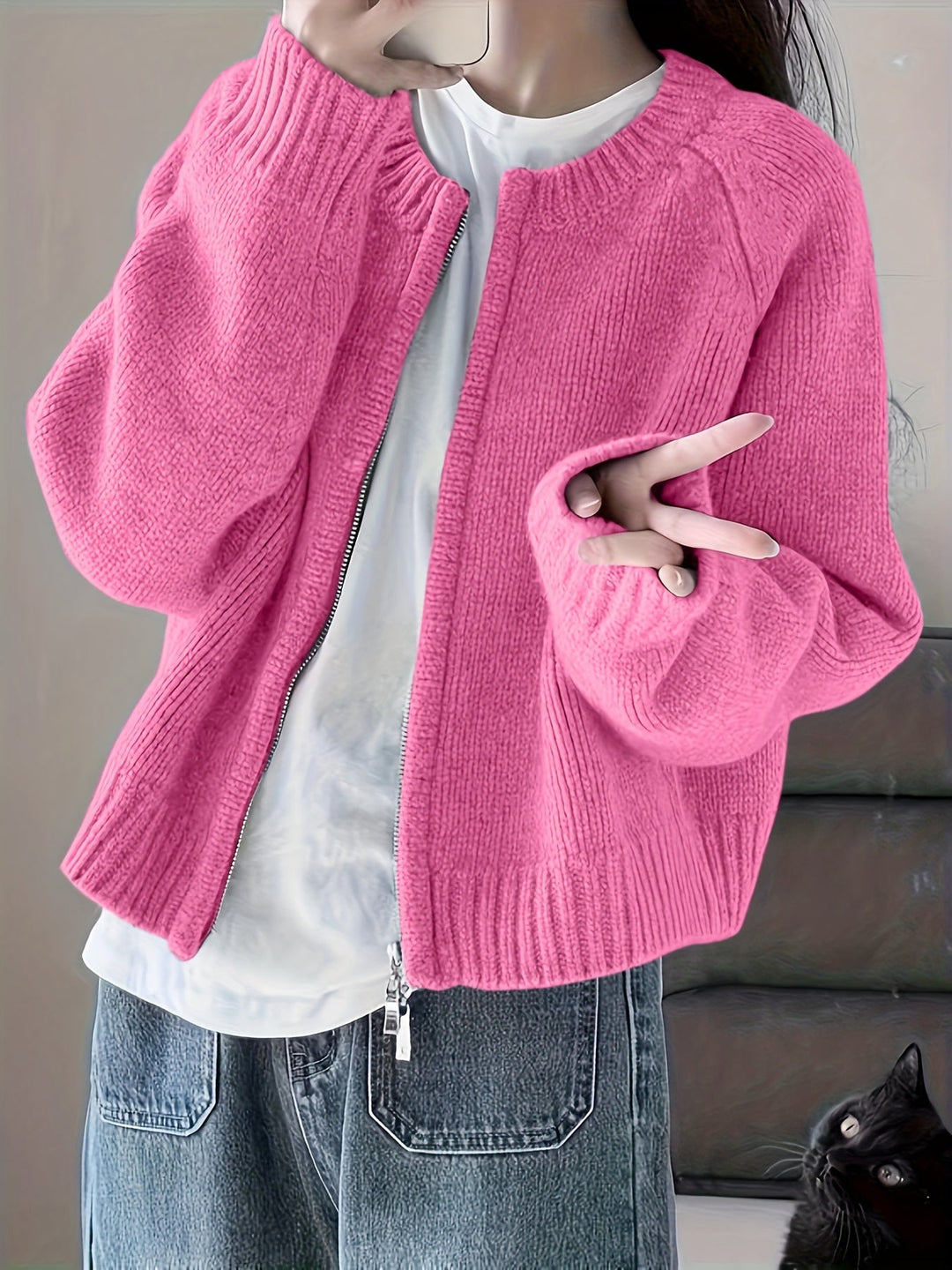 Cardigan Oversize Zippé Rose - Confort Douillet et Style Moderne