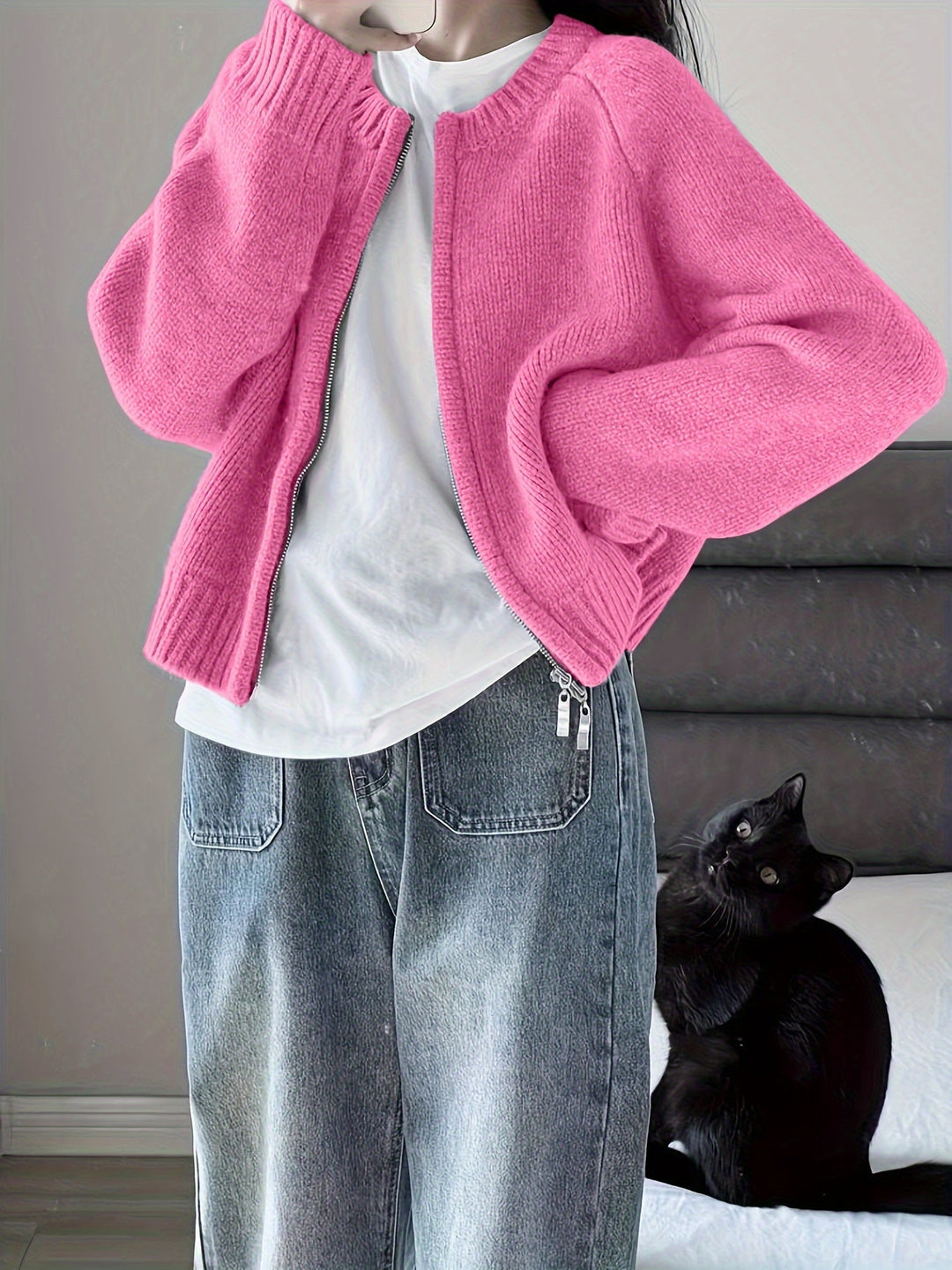 Cardigan Oversize Zippé Rose - Confort Douillet et Style Moderne
