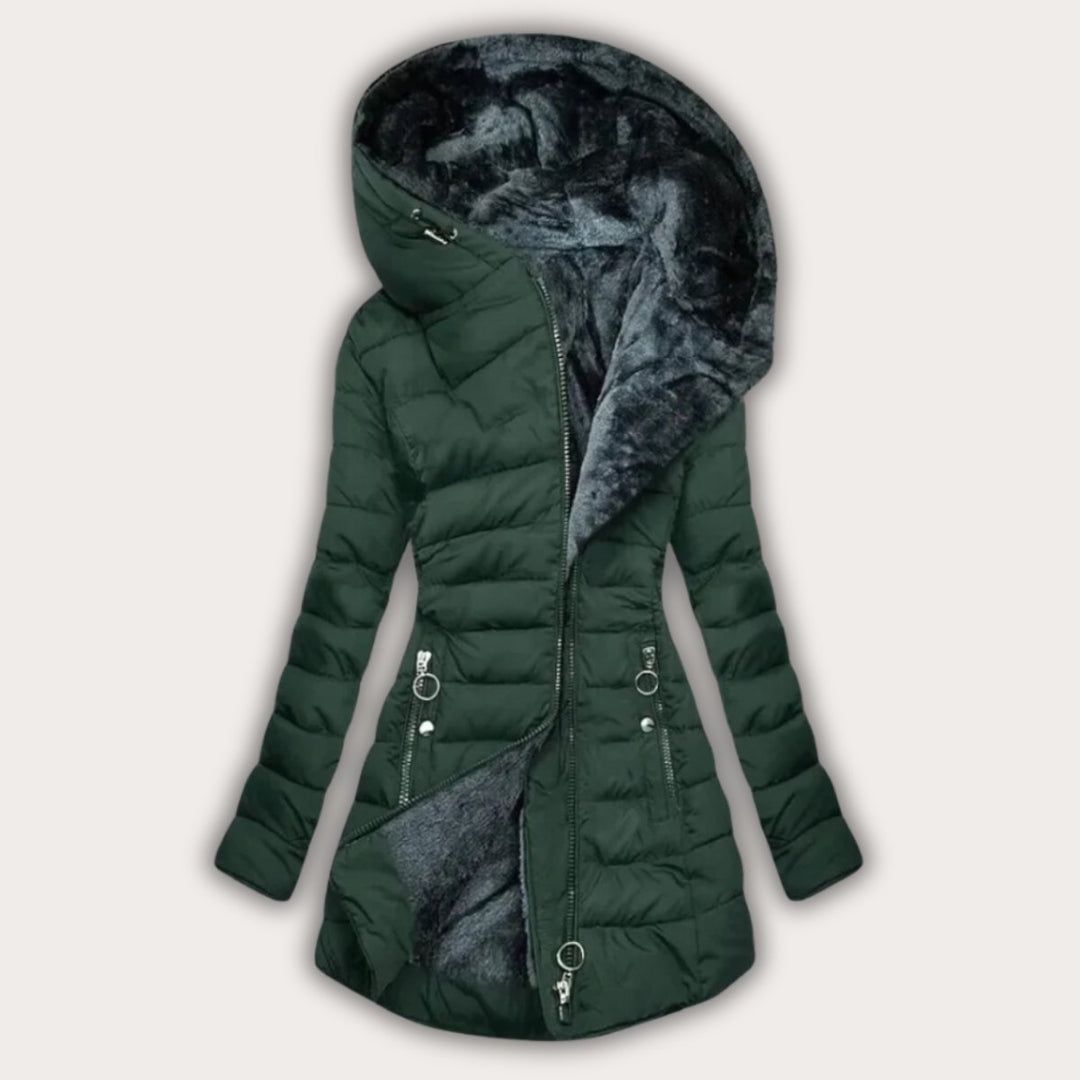 Manteau doudoune élégant à capuche asymétrique