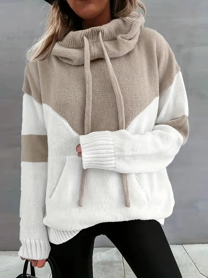 Pull Col Montant Femme Maille Douce Chaud Hiver Bicolore