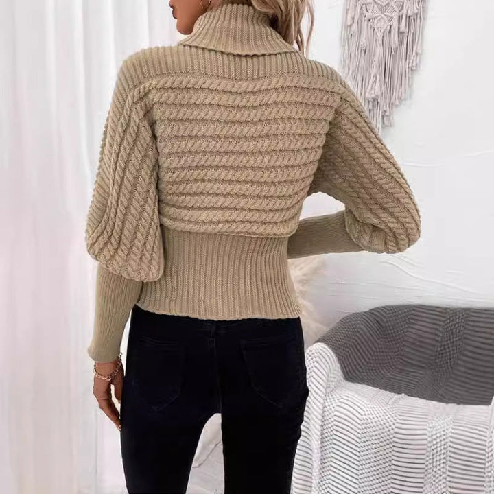 Pull Col Roulé Tricot Manches Bouffantes Chaleur Élégance