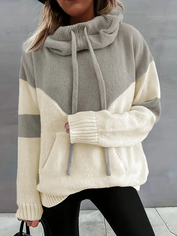 Pull Col Montant Femme Maille Douce Chaud Hiver Bicolore