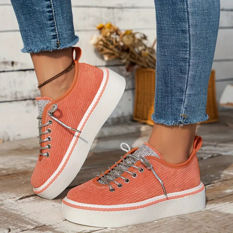 Baskets Chic Velours Côtelé Femme Confort Élégantes Détails Brillants