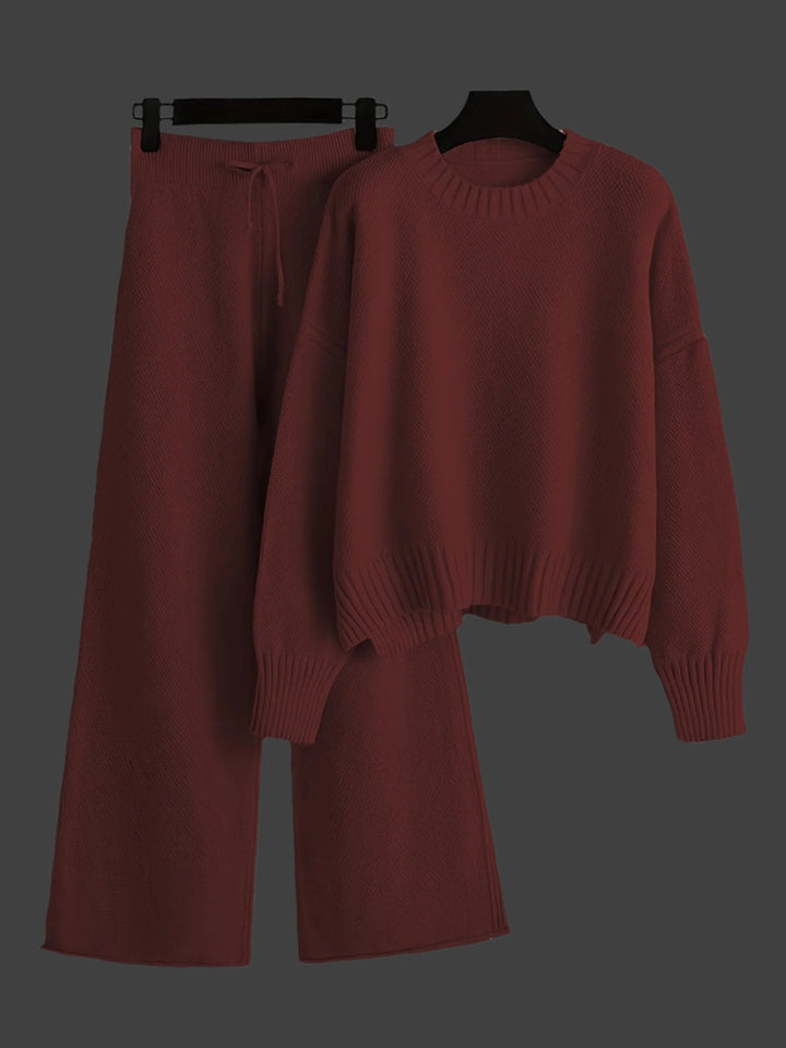 Ensemble Maille Pull Pantalon Large Confort Chaleur Chic Décontracté