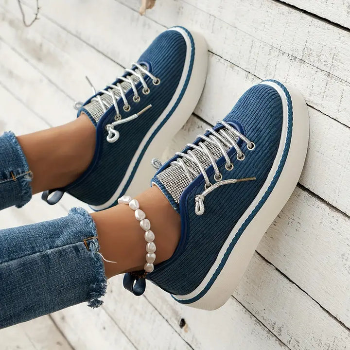 Baskets Chic Velours Côtelé Femme Confort Élégantes Détails Brillants