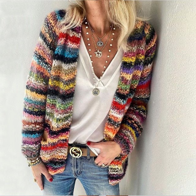 Cardigan Bohème Rayé Coloré Femme - Style Chic & Décontracté