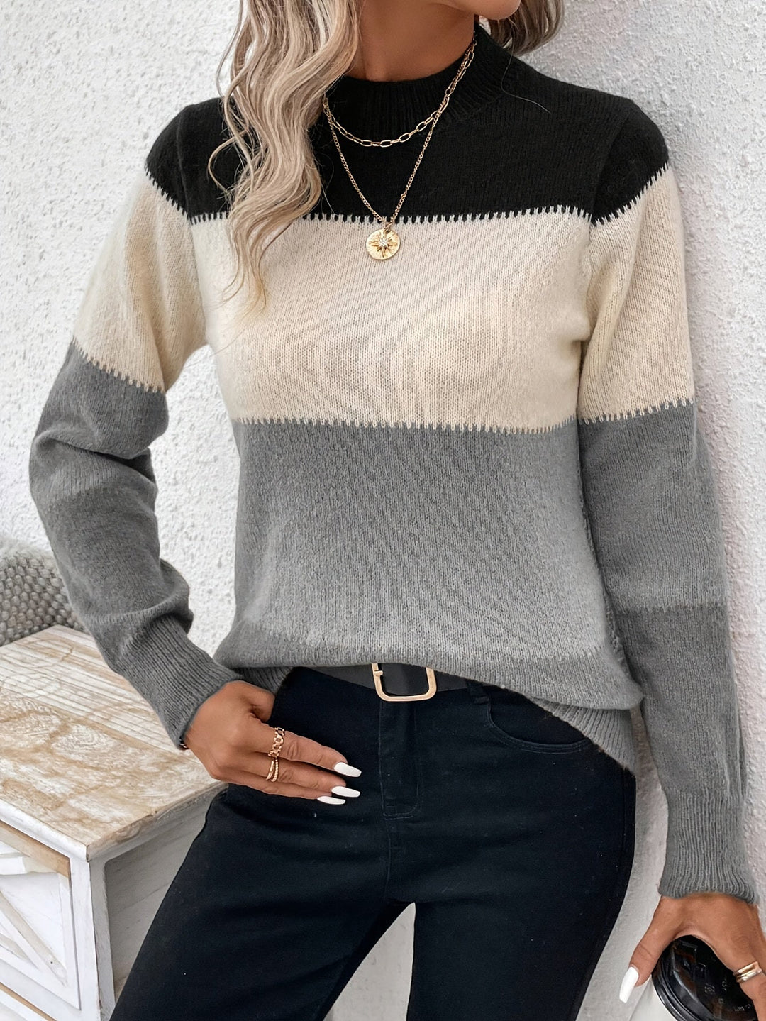 Pull Rayures Dégradées Doux Élégant Automne
