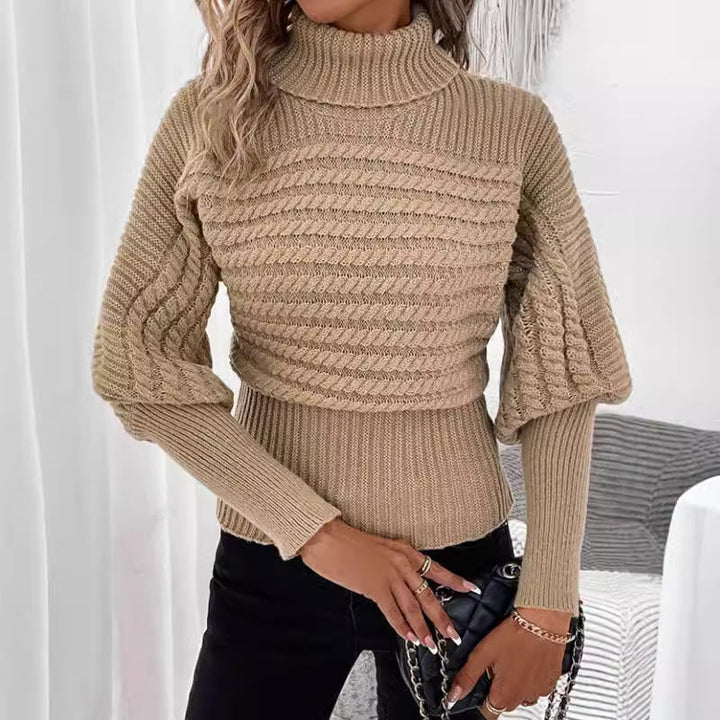 Pull Col Roulé Tricot Manches Bouffantes Chaleur Élégance