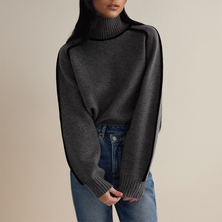 Pull Col Roulé Oversize Hiver Élégant Confort Cachemire Liseré