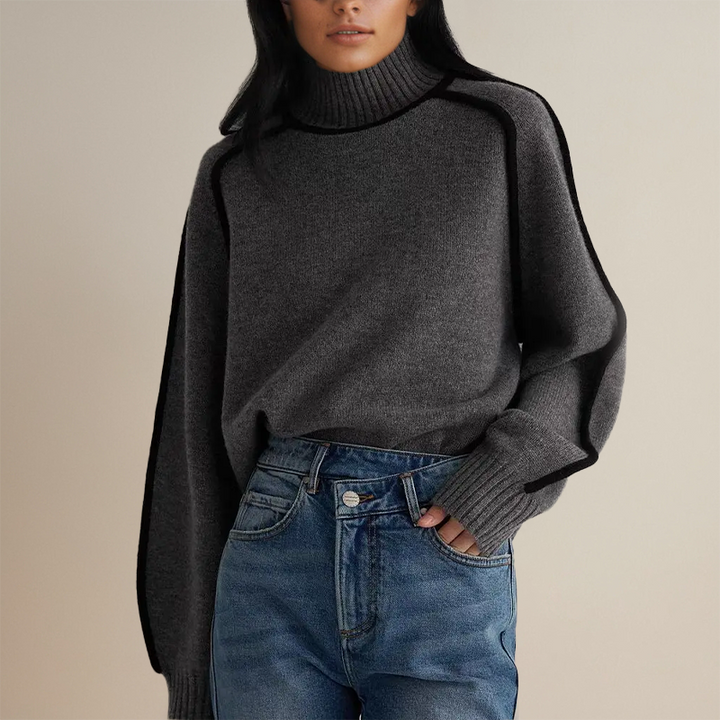 Pull Col Roulé Oversize Hiver Élégant Confort Cachemire Liseré