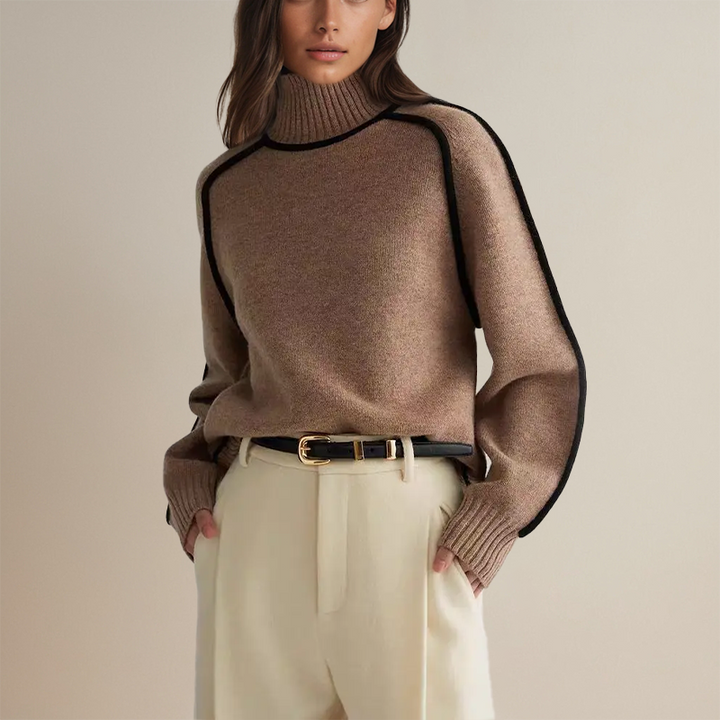 Pull Col Roulé Oversize Hiver Élégant Confort Cachemire Liseré