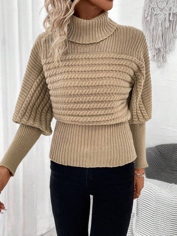 Pull Col Roulé Tricot Manches Bouffantes Chaleur Élégance