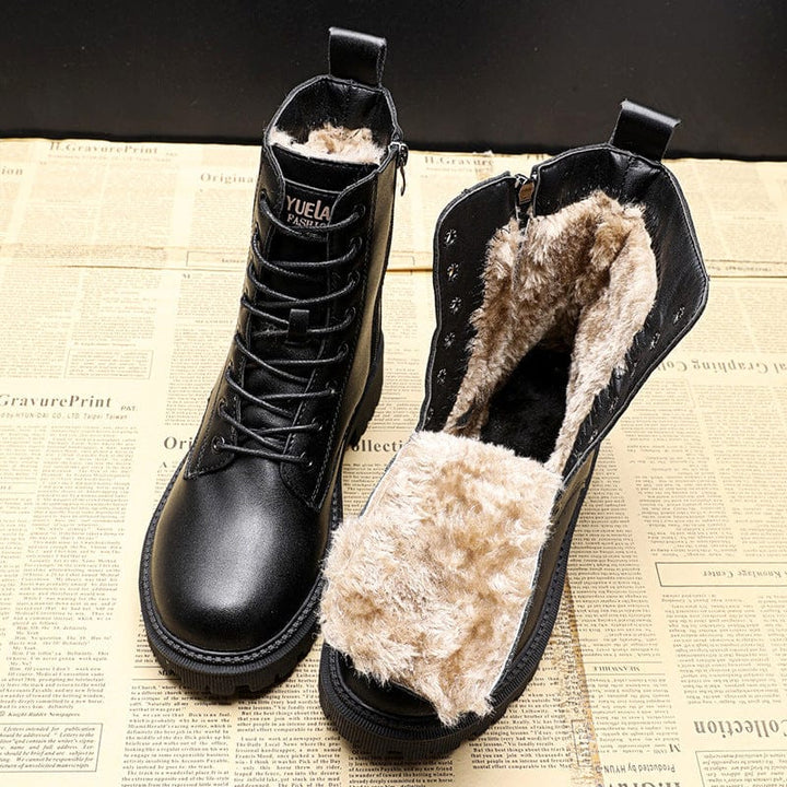 Bottes Combat Hiver Simili Cuir Chaudes Robustes Confort Style Urbain