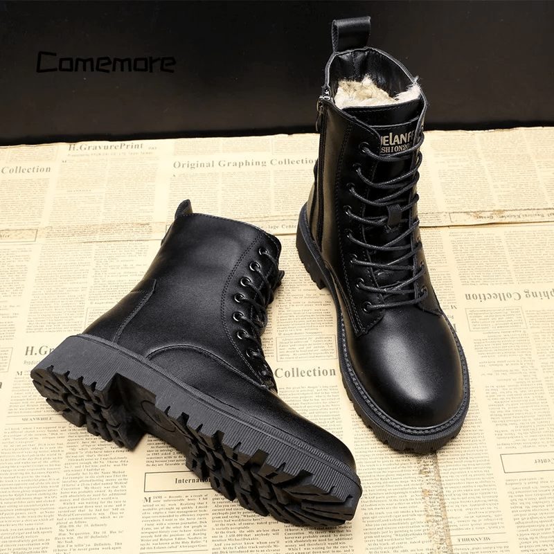 Bottes Combat Hiver Simili Cuir Chaudes Robustes Confort Style Urbain