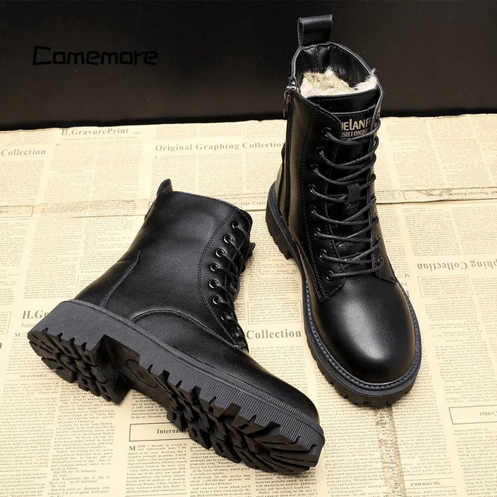 Bottes Combat Hiver Simili Cuir Chaudes Robustes Confort Style Urbain