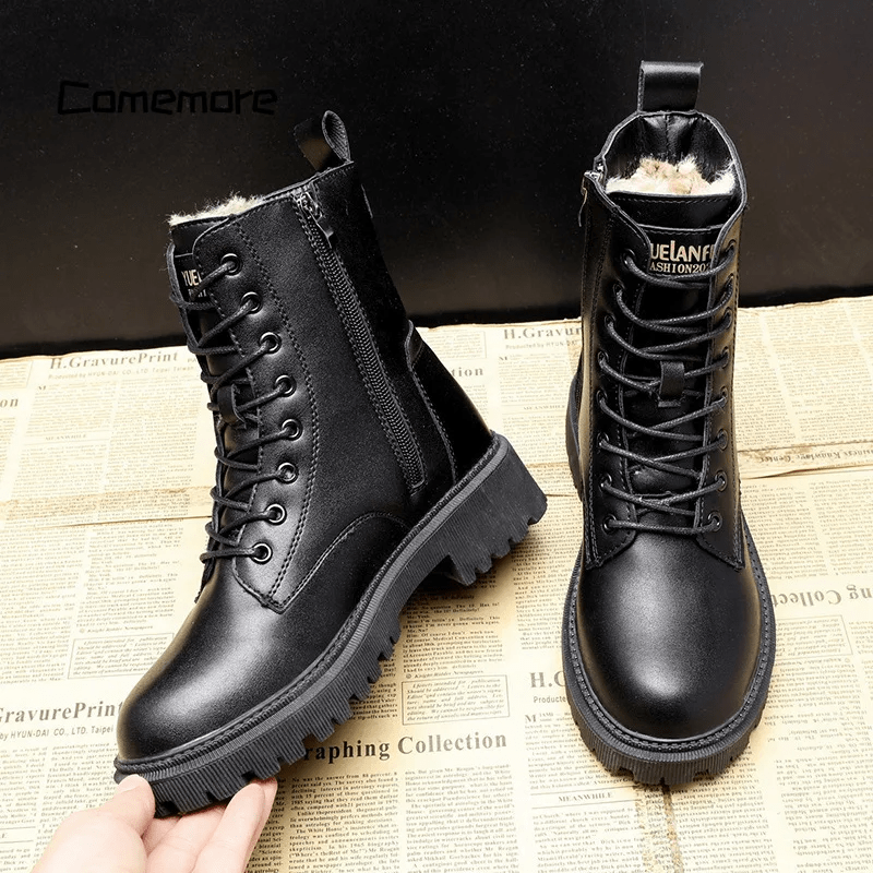 Bottes Combat Hiver Simili Cuir Chaudes Robustes Confort Style Urbain