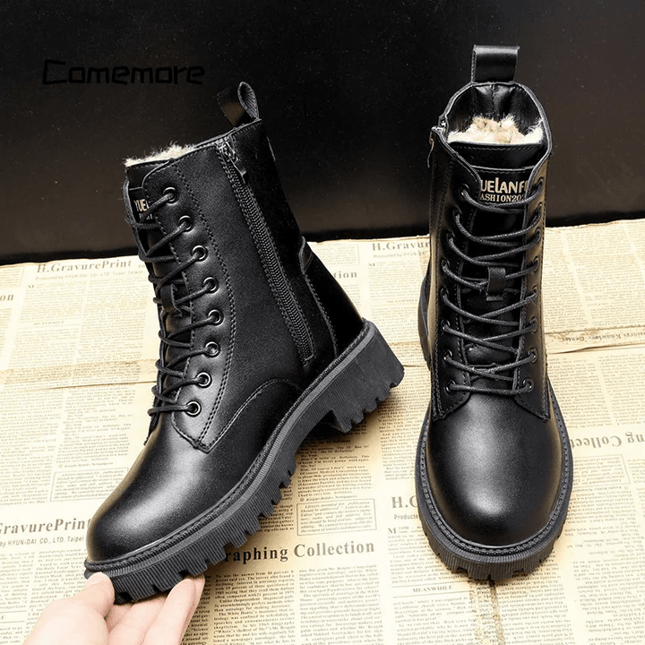 Bottes Combat Hiver Simili Cuir Chaudes Robustes Confort Style Urbain