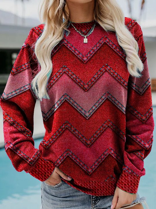 Sweat Imprimé Denim Chevron - Original Décontracté Confort Ultra-Doux
