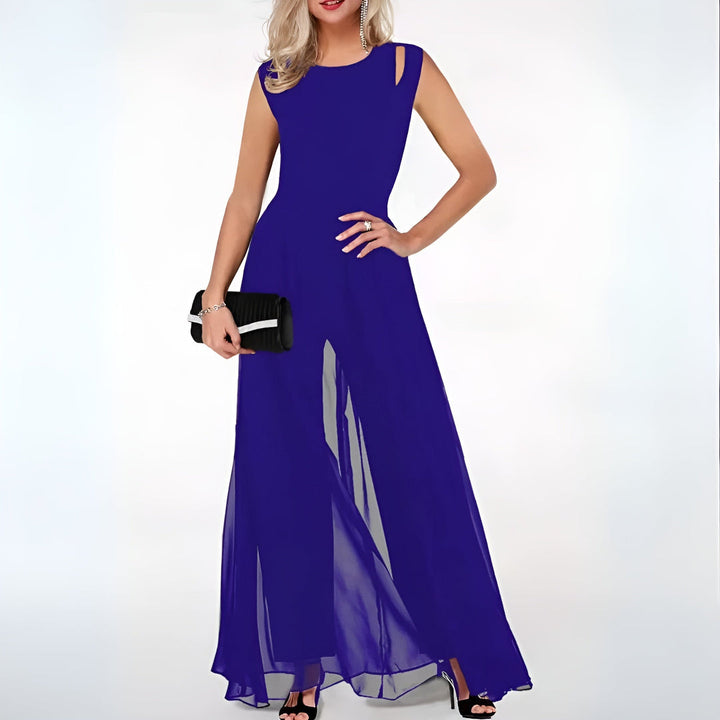 Combinaison Jambes Voilées Noire - Élégante Sophistiquée Soirée Gala