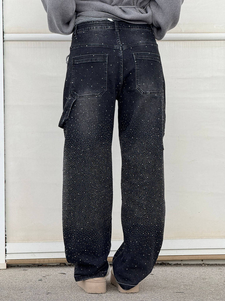 Jean Large Effet Pailleté Tendance Confort Style Streetwear