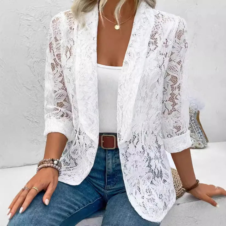 Blazer Dentelle Transparente Noir Femme - Élégance Raffinée