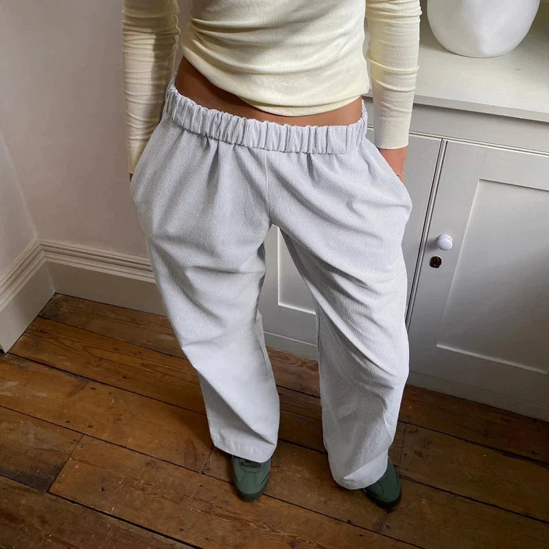 Pantalon Large Rayé Taille Élastique Femme - Confort & Tendance