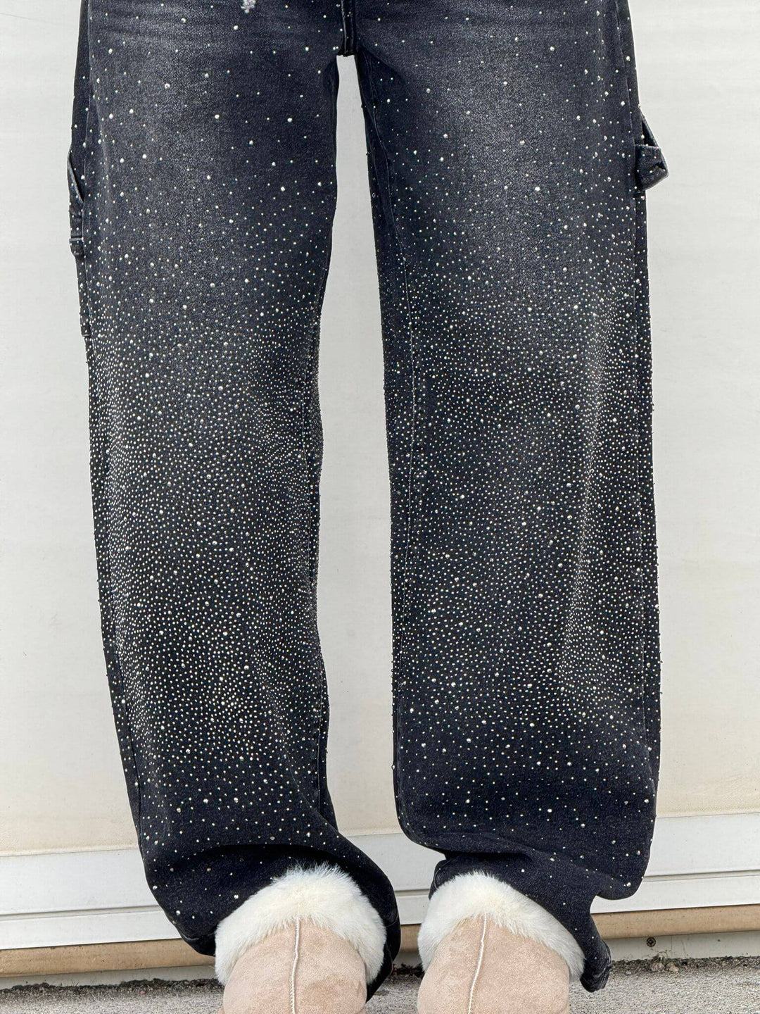 Jean Large Effet Pailleté Tendance Confort Style Streetwear