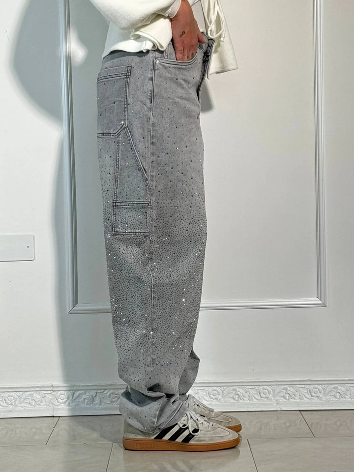 Jean Large Effet Pailleté Tendance Confort Style Streetwear