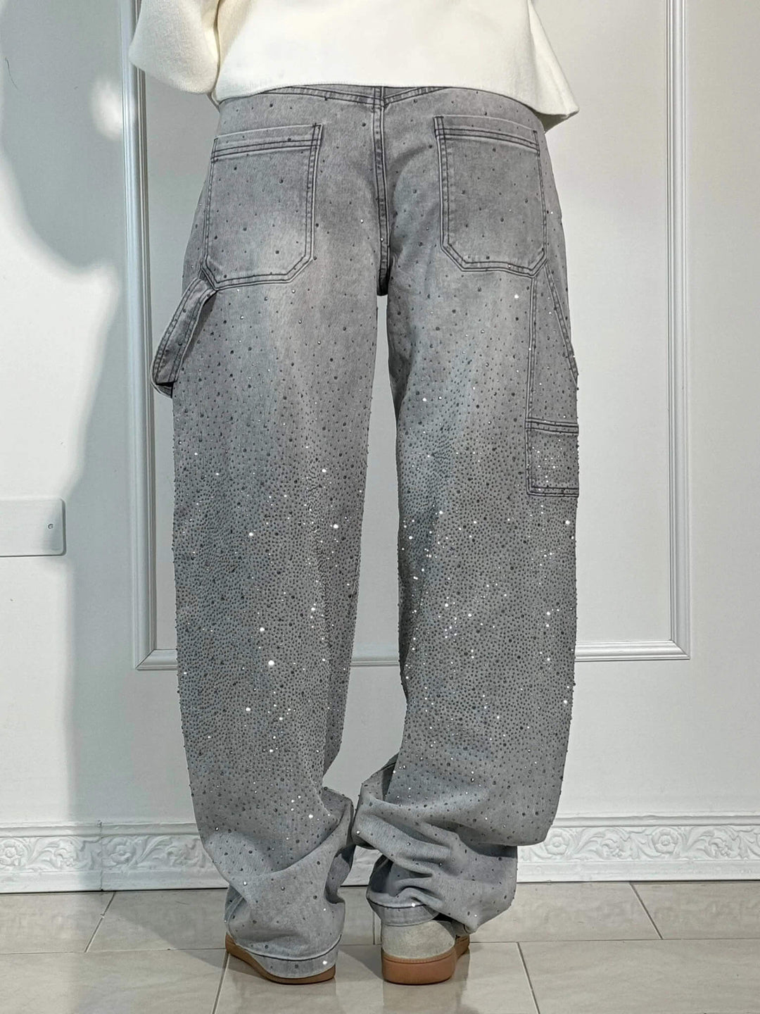 Jean Large Effet Pailleté Tendance Confort Style Streetwear