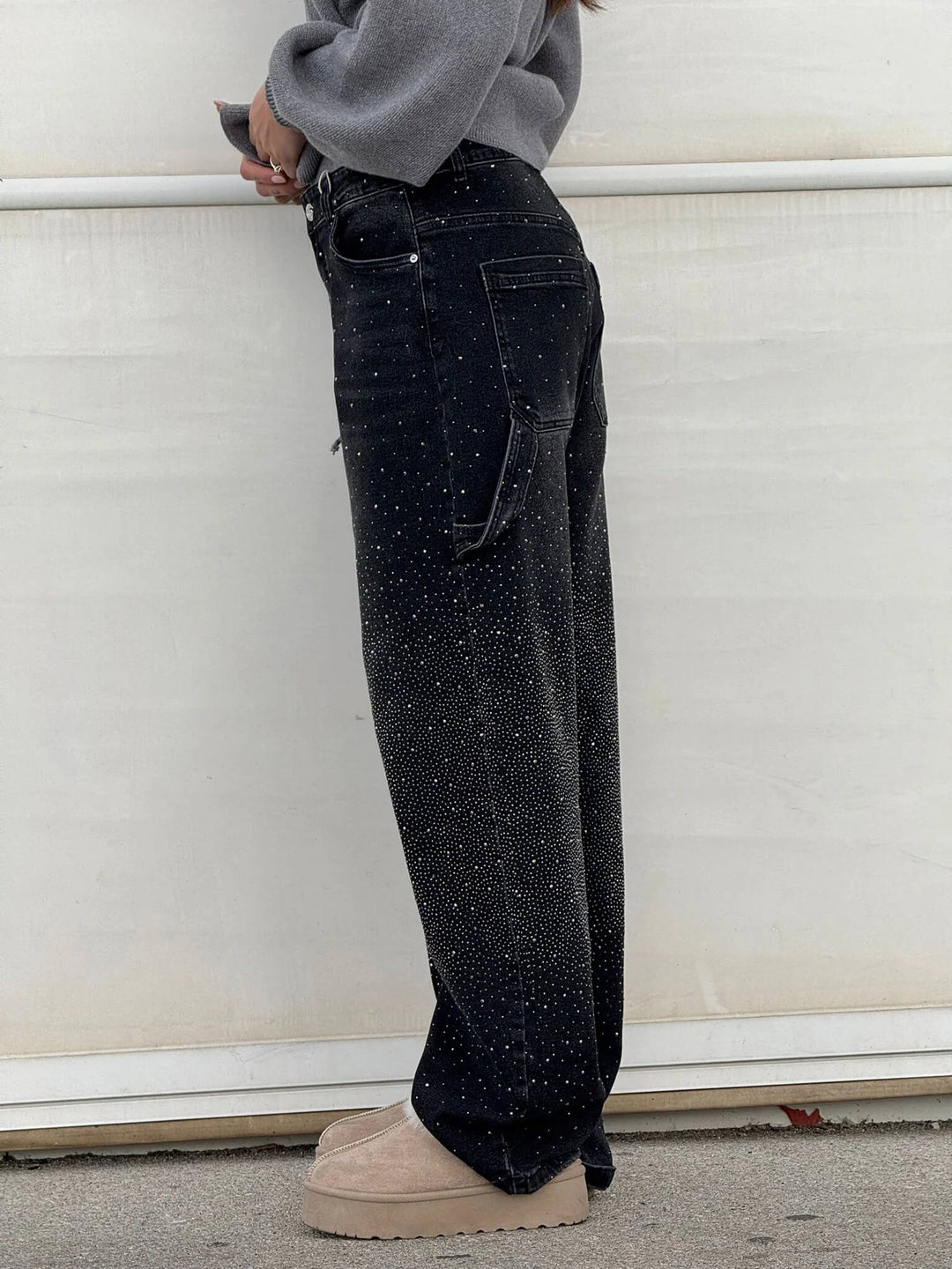 Jean Large Effet Pailleté Tendance Confort Style Streetwear