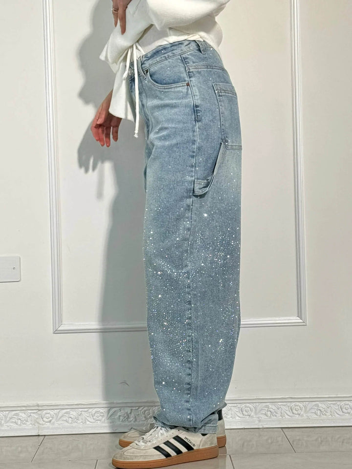Jean Large Effet Pailleté Tendance Confort Style Streetwear