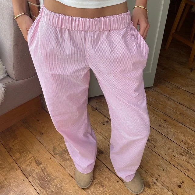 Pantalon Large Rayé Taille Élastique Femme - Confort & Tendance