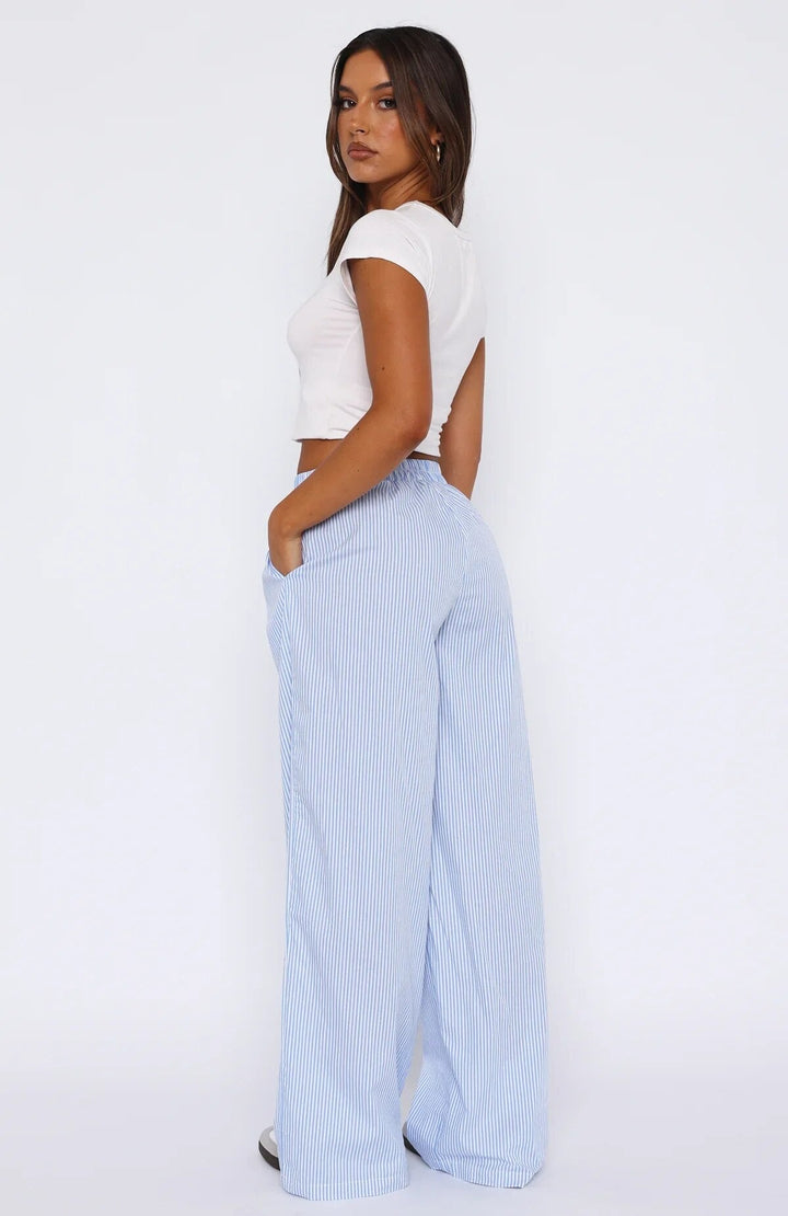 Pantalon Large Rayé Taille Élastique Femme - Confort & Tendance