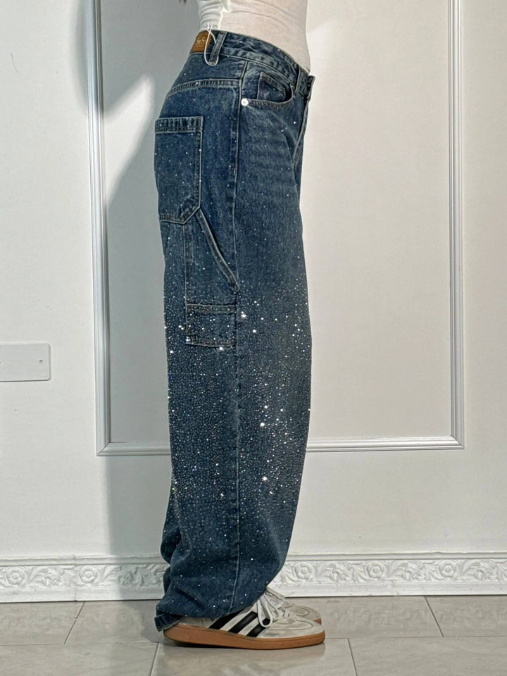 Jean Large Effet Pailleté Tendance Confort Style Streetwear