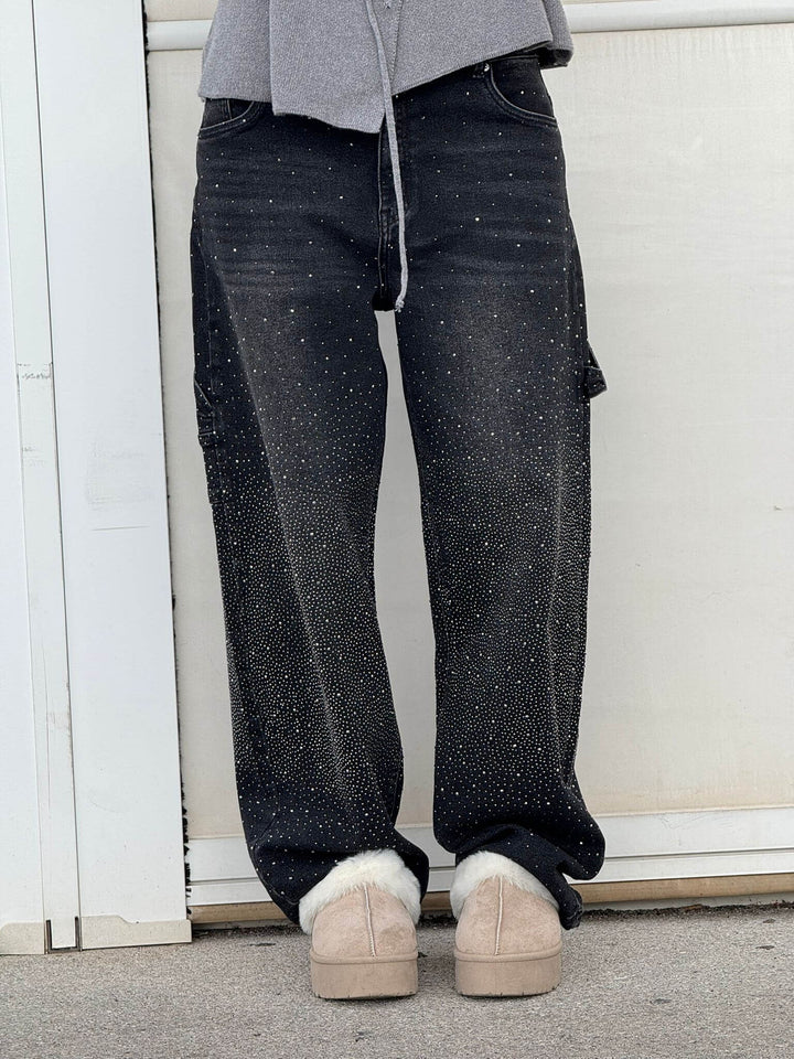 Jean Large Effet Pailleté Tendance Confort Style Streetwear