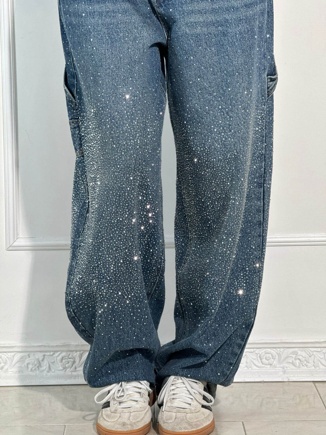 Jean Large Effet Pailleté Tendance Confort Style Streetwear