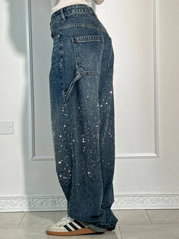 Jean Large Effet Pailleté Tendance Confort Style Streetwear