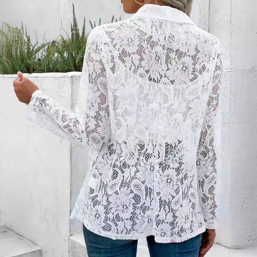 Blazer Dentelle Transparente Noir Femme - Élégance Raffinée