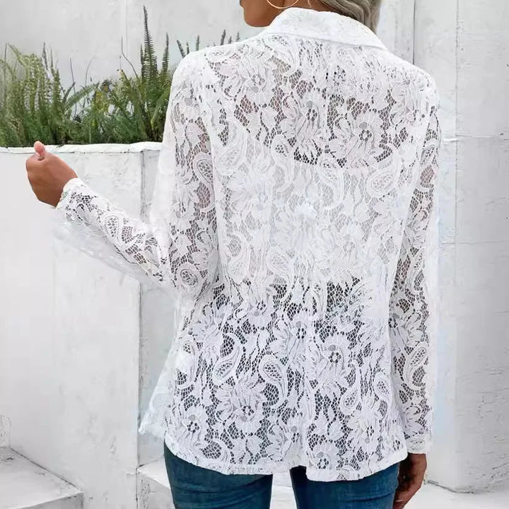 Blazer Dentelle Transparente Noir Femme - Élégance Raffinée