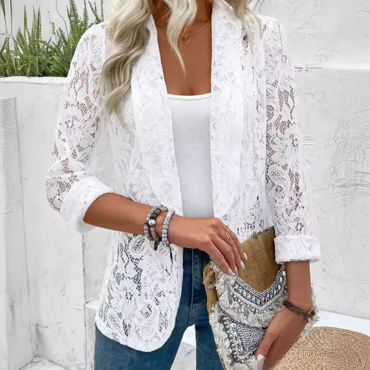 Blazer Dentelle Transparente Noir Femme - Élégance Raffinée