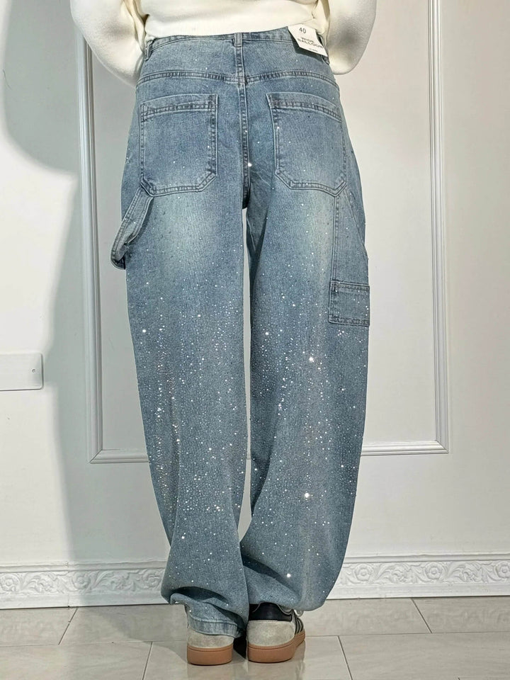 Jean Large Effet Pailleté Tendance Confort Style Streetwear