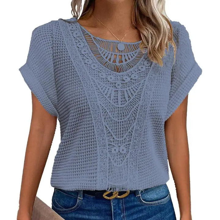 Top Tricot Dentelle Femme - Élégance Bohème Raffinée