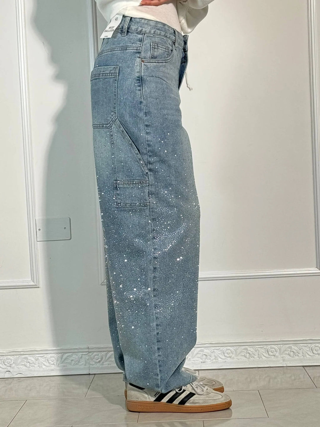 Jean Large Effet Pailleté Tendance Confort Style Streetwear