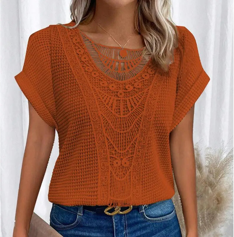 Top Tricot Dentelle Femme - Élégance Bohème Raffinée