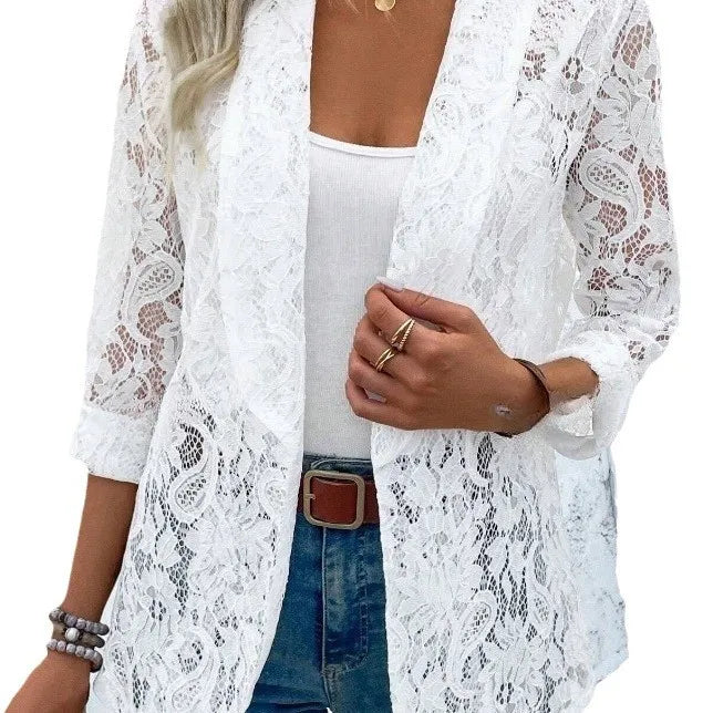 Blazer Dentelle Transparente Noir Femme - Élégance Raffinée
